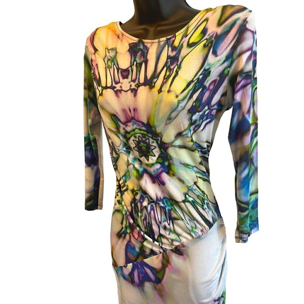 L’ Art fitted 3/4 sleeved multi dress 36” chest